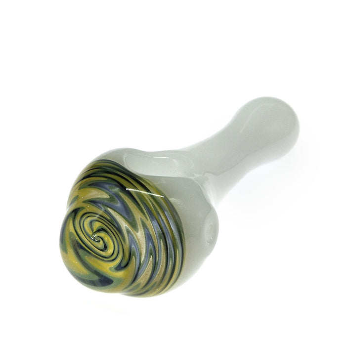 White Jade Spoon pipe Green Thread Marbles Glass Bowl Pipe 076#