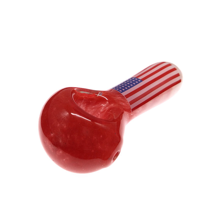 America USA Flag Spoon Pipe Fumed Glass Red & White Hand Pipe 031#