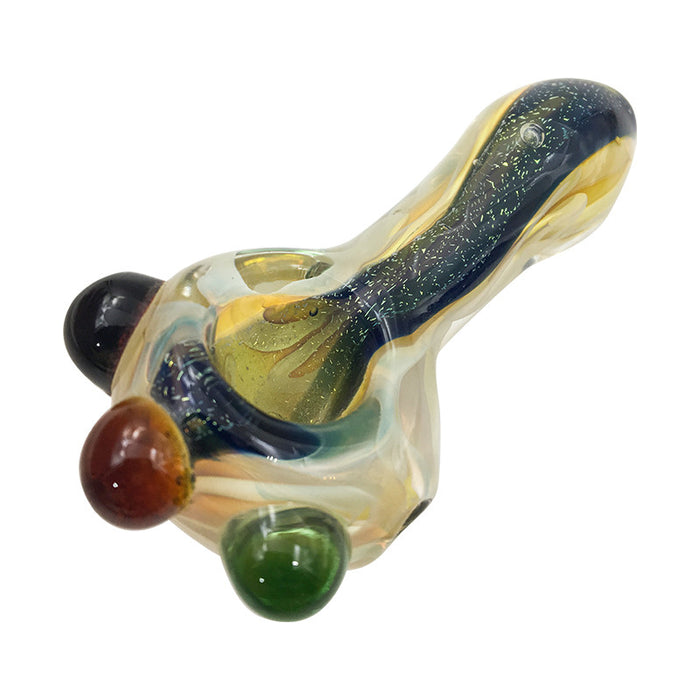 Gold Fumed Spoon pipe with Aqua  Blue Sparkle Striped Pipe 011#