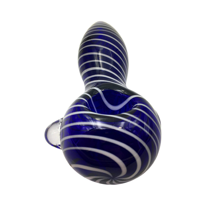 Cobalt Glass Spoon pipe has double white stripes two colors 061#