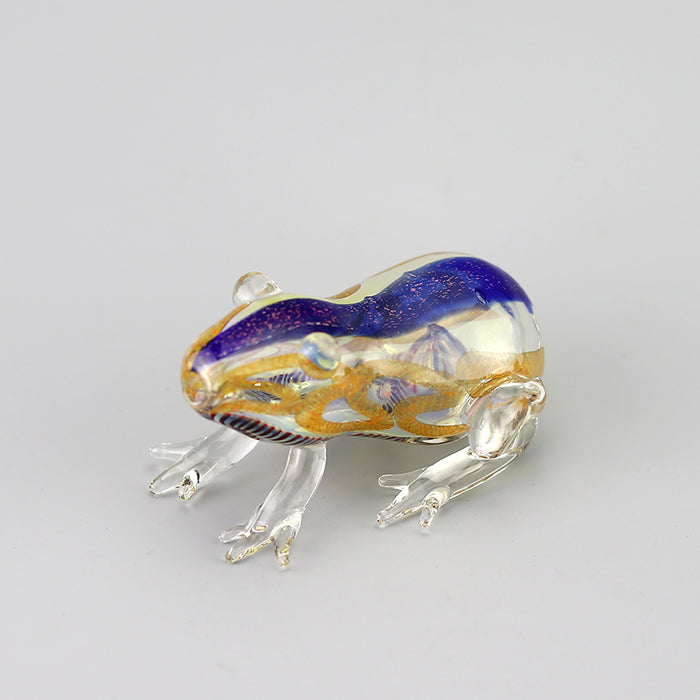 Blue Stripe Brown Body Toad Frog Glass Pipe with Clear Four Legs 141#