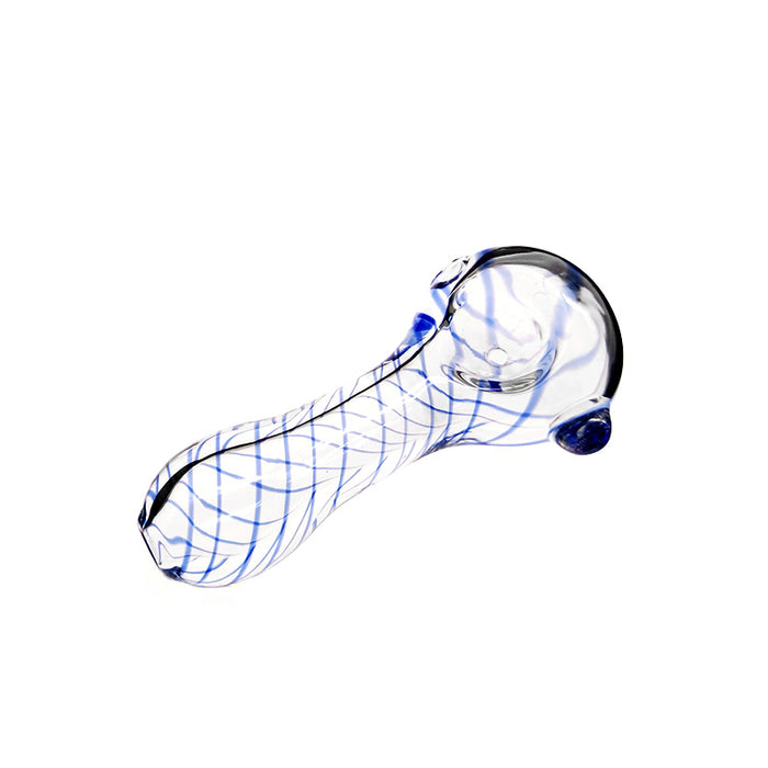 Clear Spoon Pipe Has Red/Blue Cross Stripes & Glass Marbles 019#