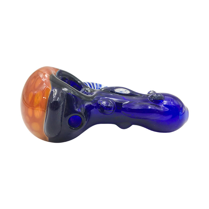 Honeycomb Cobalt Glass Spoon pipe with Striped Appendage 081#