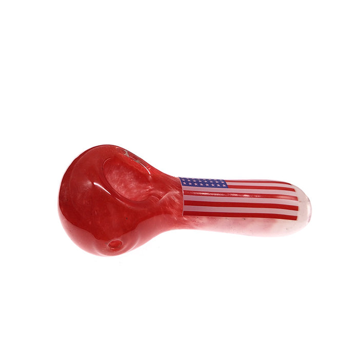 America USA Flag Spoon Pipe Fumed Glass Red & White Hand Pipe 031#