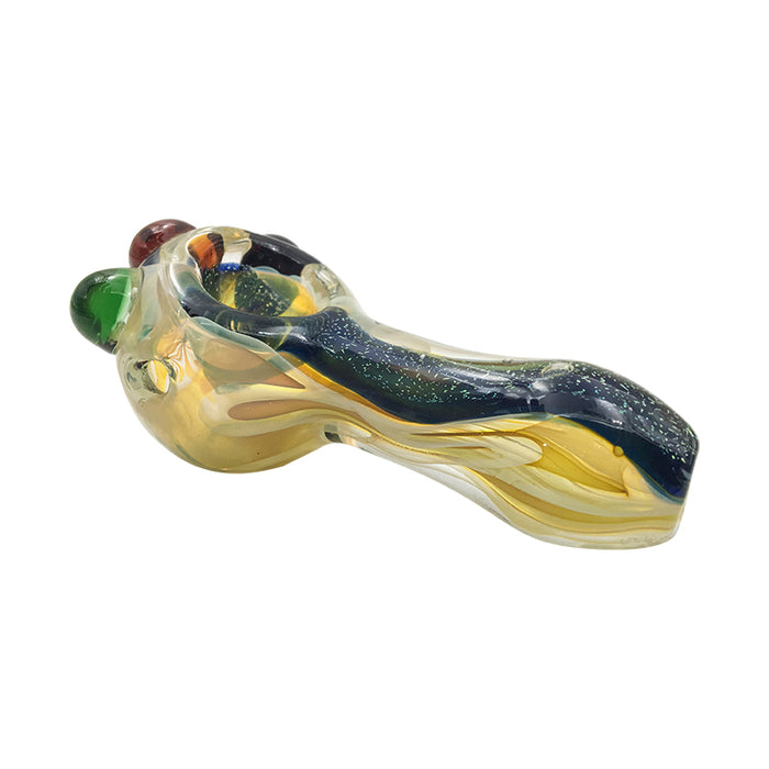 Gold Fumed Spoon pipe with Aqua  Blue Sparkle Striped Pipe 011#