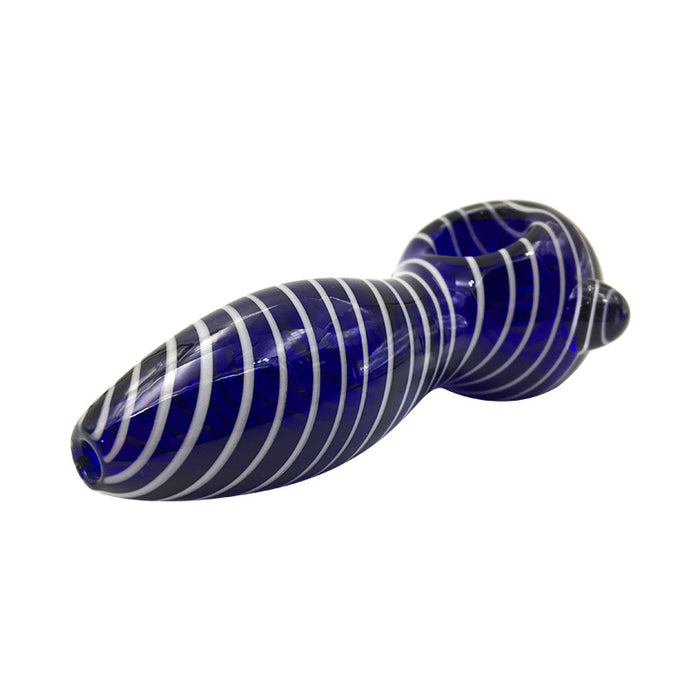 Cobalt Glass Spoon pipe has double white stripes two colors 061#