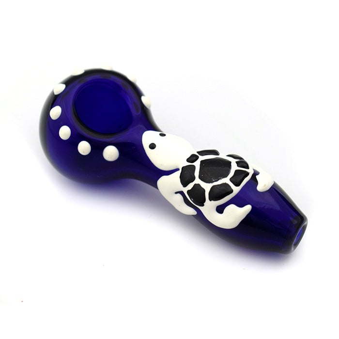 4“ Blue glass pipe with ghost head and turtle G035