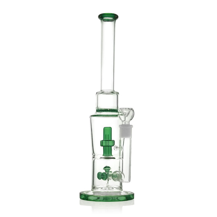 15" Height Glass Water Pipe with Green Color Percolator 217#
