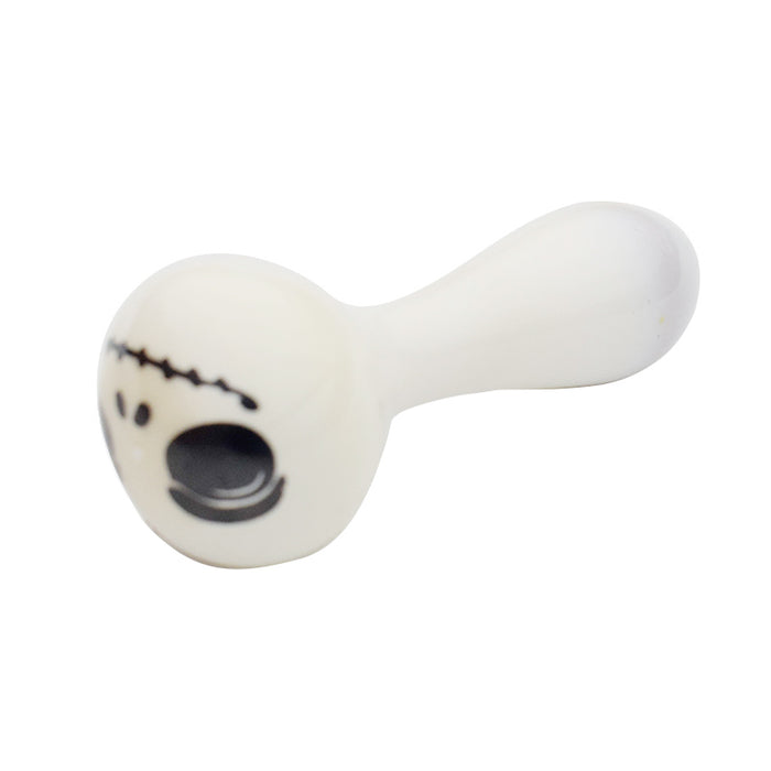 3.7" White glass hand pipe with cute smile face G014