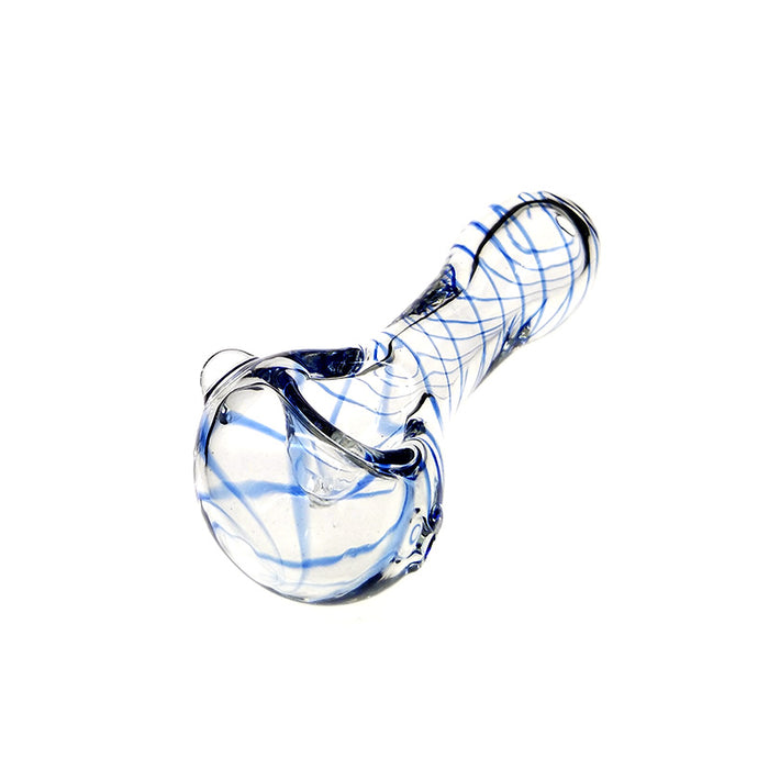 Clear Spoon Pipe Has Red/Blue Cross Stripes & Glass Marbles 019#