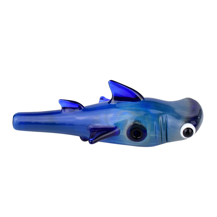 Dark Blue Oceanic Double Hammer Shark Glass Hand Pipe 132#