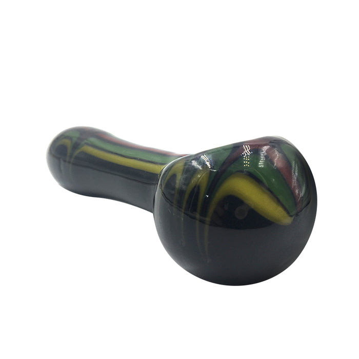 Glass Black Spoon Pipe Has Spikes and Straight Colorder Stripes 176#