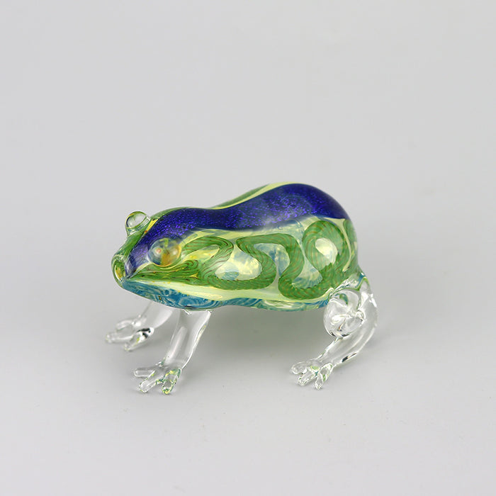 Blue Stripe Brown Body Toad Frog Glass Pipe with Clear Four Legs 141#
