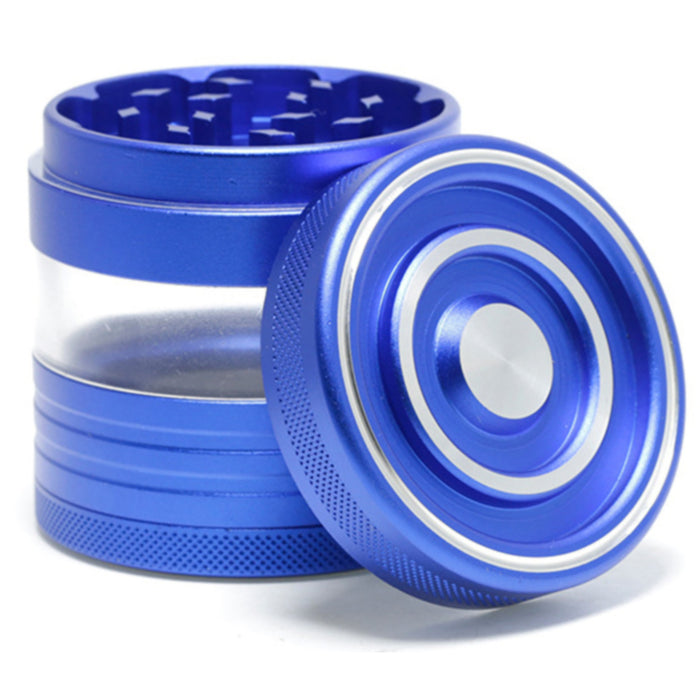Aluminum Alloy 5-Piece Transparent Window Thread Weed Grinder-Blue Color