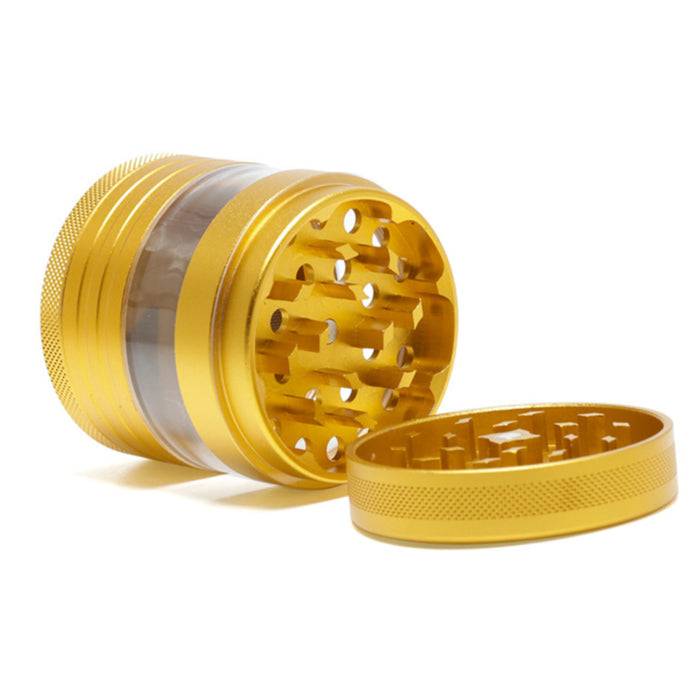 Aluminum Alloy 5-Piece Transparent Window Thread Weed Grinder-Gold Color