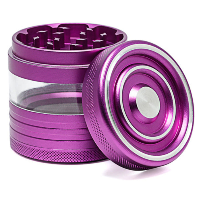 Aluminum Alloy 5-Piece Transparent Window Thread Weed Grinder-Purple Color