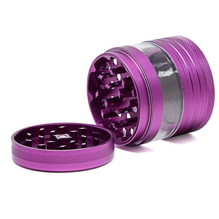 Aluminum Alloy 5-Piece Transparent Window Thread Weed Grinder-Purple Color