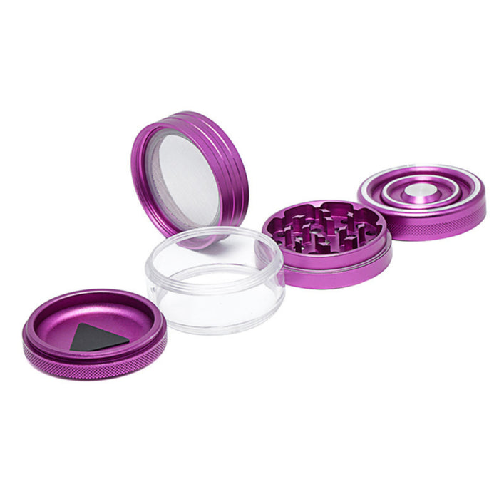 Aluminum Alloy 5-Piece Transparent Window Thread Weed Grinder-Purple Color
