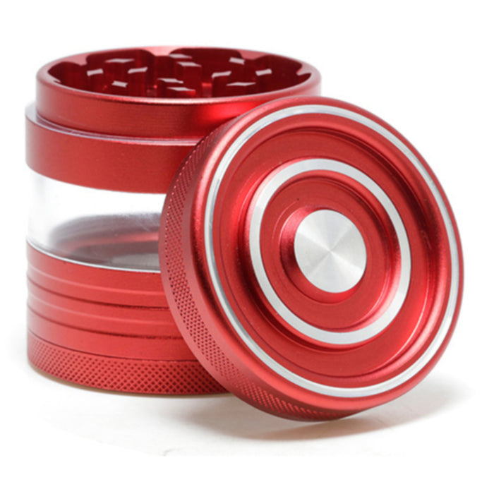 Aluminum Alloy 5-Piece Transparent Window Thread Weed Grinder-Red Color