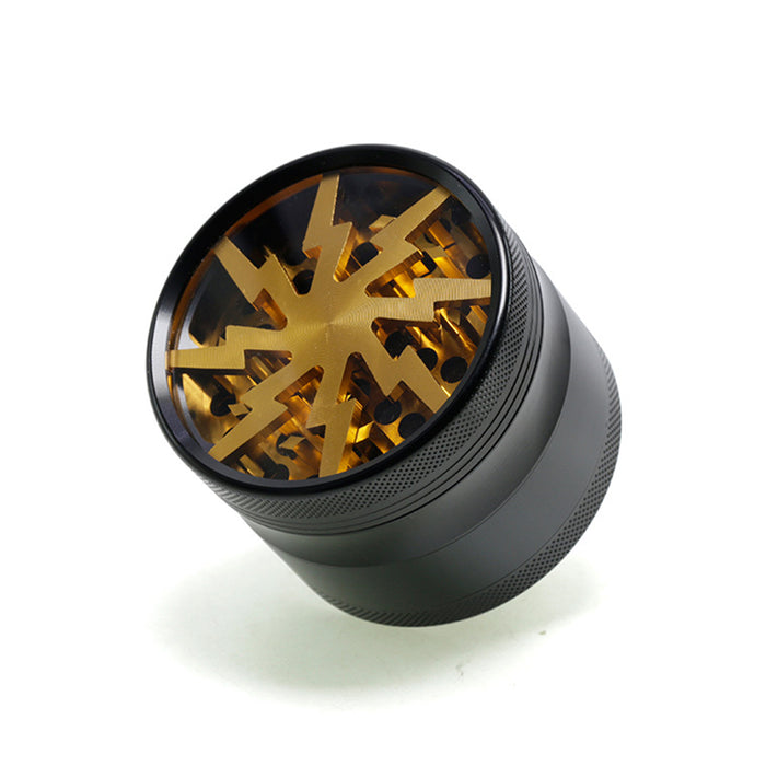 Aluminum Alloy 63mm 4 Part Skylight Boutique Lightning Smoke Grinder-Gold