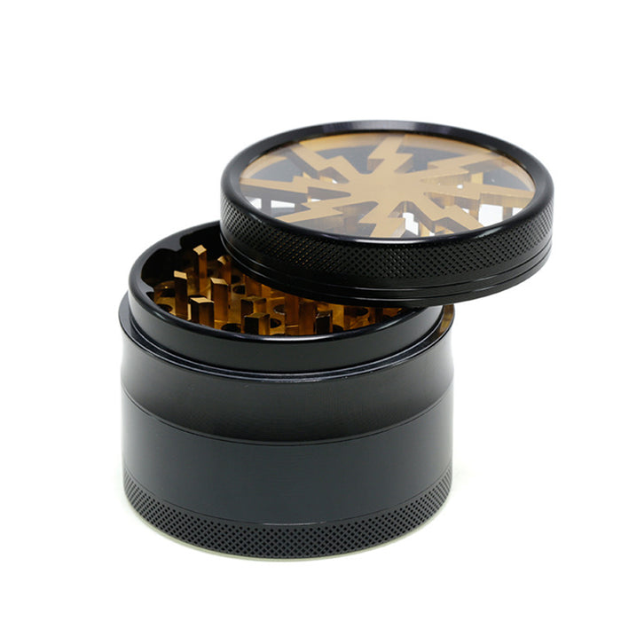 Aluminum Alloy 63mm 4 Part Skylight Boutique Lightning Smoke Grinder-Gold
