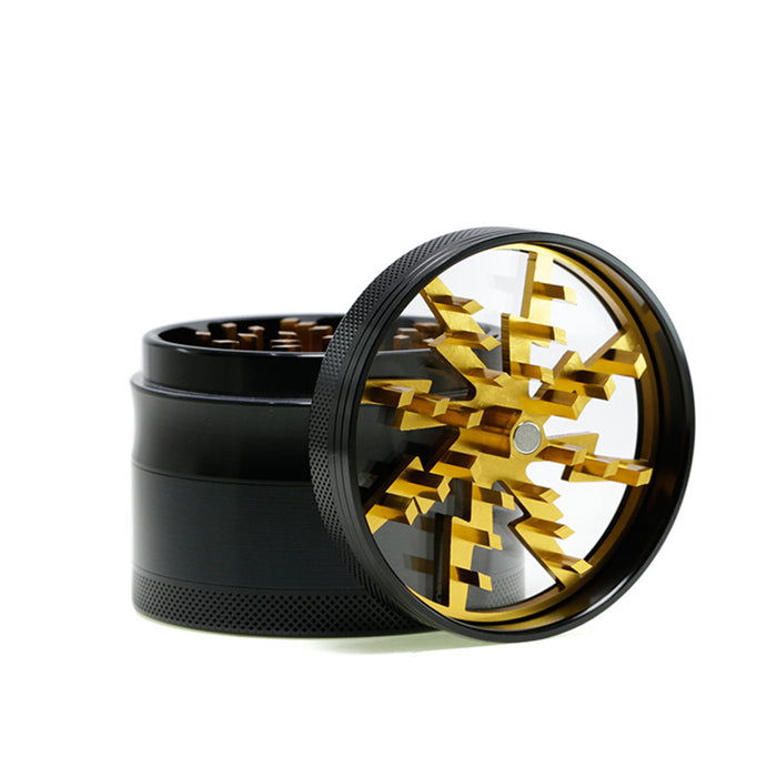 Aluminum Alloy 63mm 4 Part Skylight Boutique Lightning Smoke Grinder-Gold