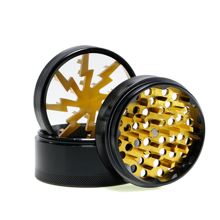Aluminum Alloy 63mm 4 Part Skylight Boutique Lightning Smoke Grinder-Gold