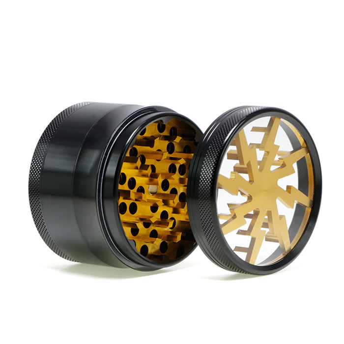 Aluminum Alloy 63mm 4 Part Skylight Boutique Lightning Smoke Grinder-Gold