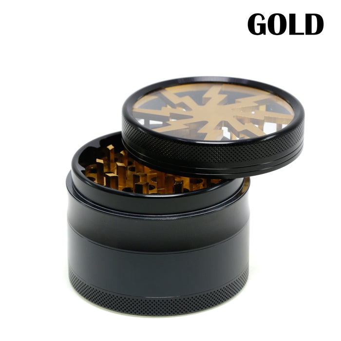 Aluminum Alloy 63mm 4 Part Skylight Boutique Lightning Smoke Grinder-Gold