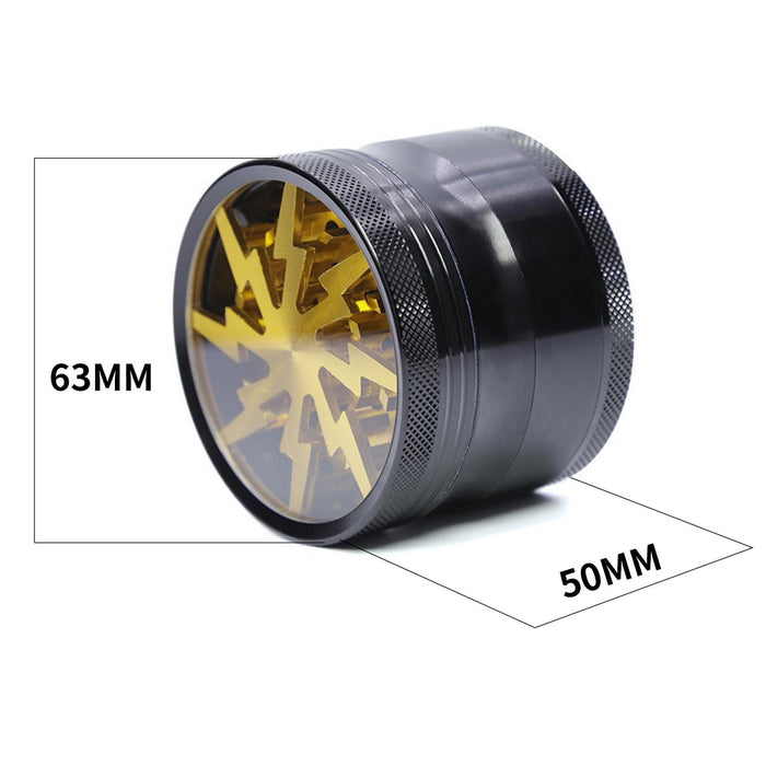 Aluminum Alloy 63mm 4 Part Skylight Boutique Lightning Smoke Grinder-Gold