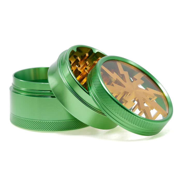 Aluminum Alloy 63mm 4 Part Skylight Boutique Lightning Smoke Grinder-Green