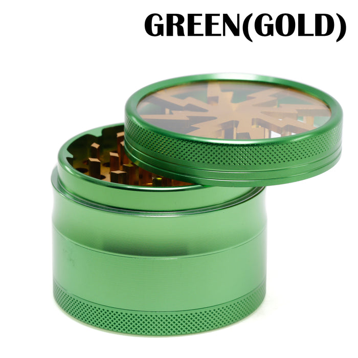 Aluminum Alloy 63mm 4 Part Skylight Boutique Lightning Smoke Grinder-Green