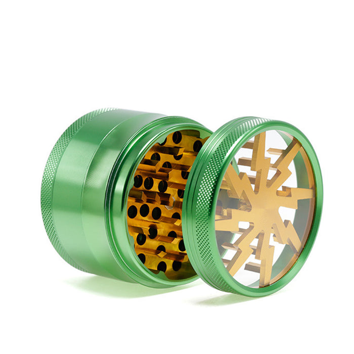 Aluminum Alloy 63mm 4 Part Skylight Boutique Lightning Smoke Grinder-Green