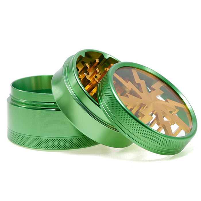 Aluminum Alloy 63mm 4 Part Skylight Boutique Lightning Smoke Grinder-Green