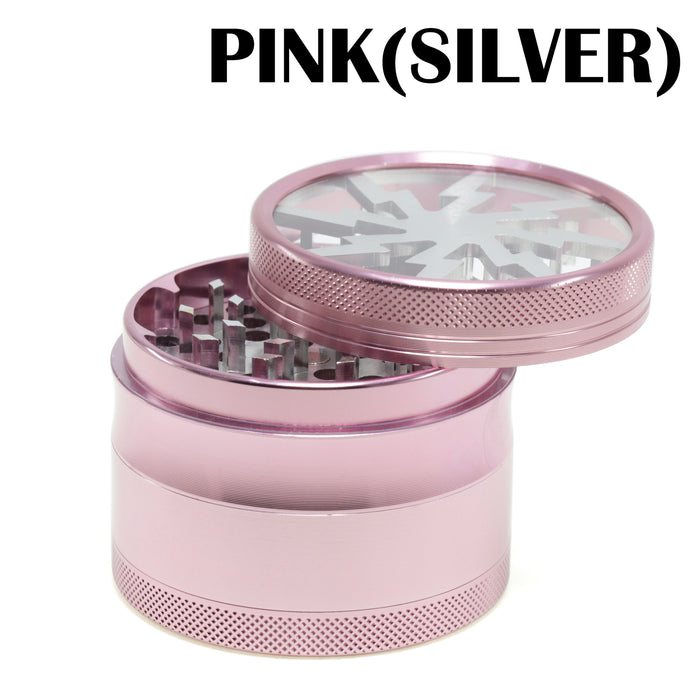 Aluminum Alloy 63mm 4 Part Skylight Boutique Lightning Smoke Grinder-Pink