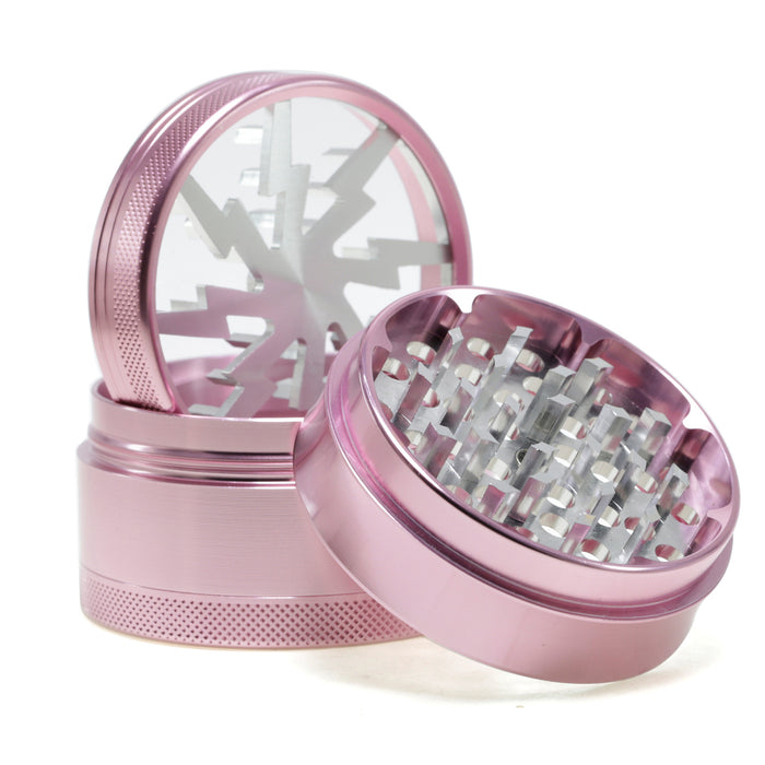 Aluminum Alloy 63mm 4 Part Skylight Boutique Lightning Smoke Grinder-Pink