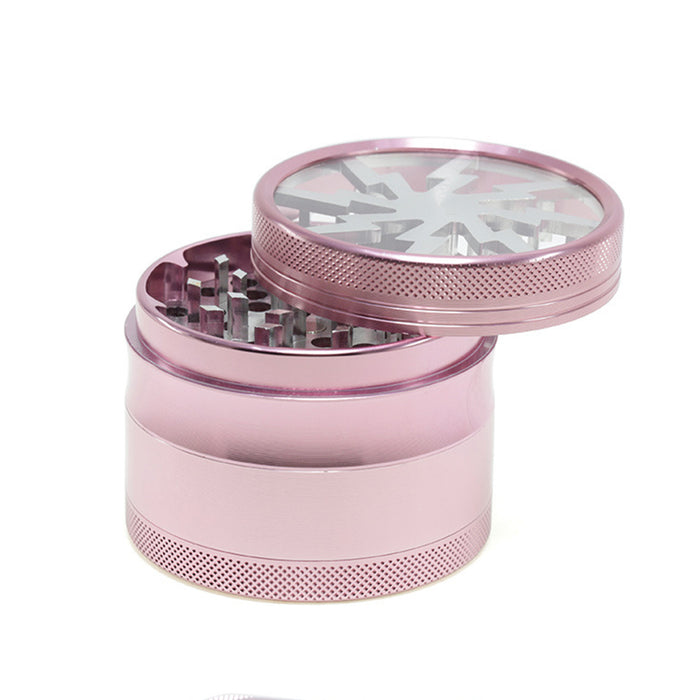 Aluminum Alloy 63mm 4 Part Skylight Boutique Lightning Smoke Grinder-Pink