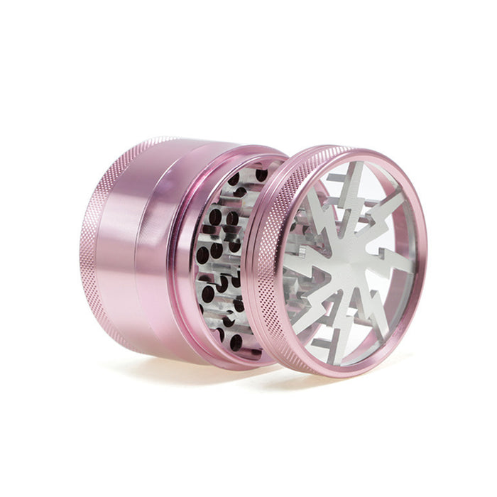 Aluminum Alloy 63mm 4 Part Skylight Boutique Lightning Smoke Grinder-Pink