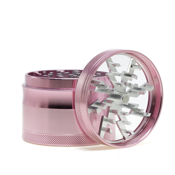 Aluminum Alloy 63mm 4 Part Skylight Boutique Lightning Smoke Grinder-Pink