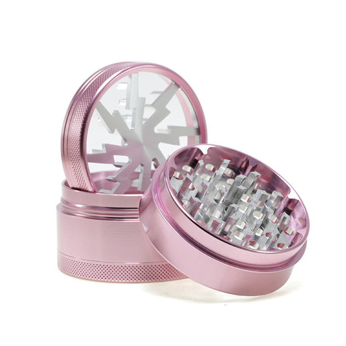 Aluminum Alloy 63mm 4 Part Skylight Boutique Lightning Smoke Grinder-Pink