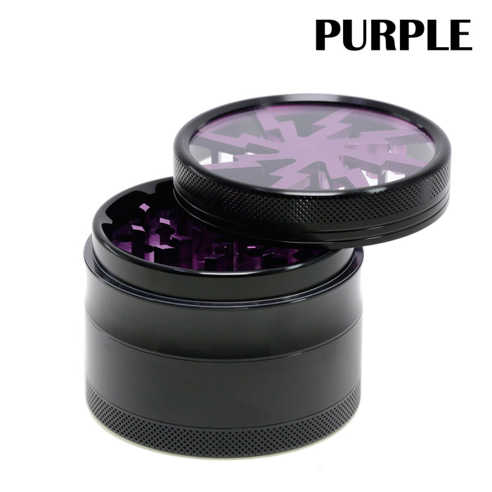 Aluminum Alloy 63mm 4 Part Skylight Boutique Lightning Smoke Grinder-Purple