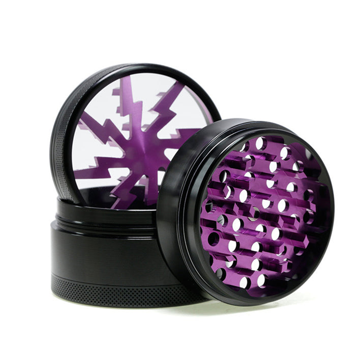 Aluminum Alloy 63mm 4 Part Skylight Boutique Lightning Smoke Grinder-Purple