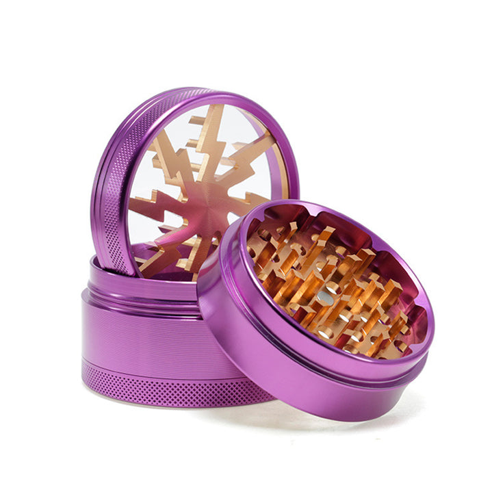Aluminum Alloy 63mm 4 Part Skylight Boutique Lightning Smoke Grinder-Rose-Gold