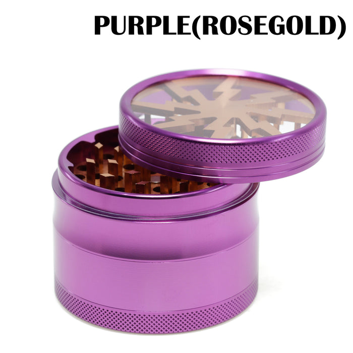 Aluminum Alloy 63mm 4 Part Skylight Boutique Lightning Smoke Grinder-Rose-Gold
