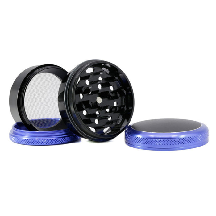 Aluminum Alloy 69MM 4 Piece Convex Cover Side Concave Chamfering Herb Grinder-Blue-Black