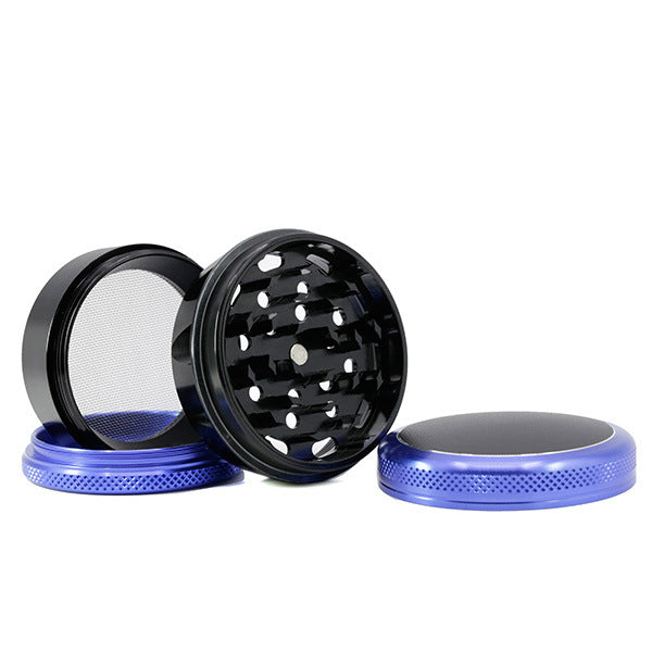Aluminum Alloy 69MM 4 Piece Convex Cover Side Concave Chamfering Herb Grinder-Blue-Black