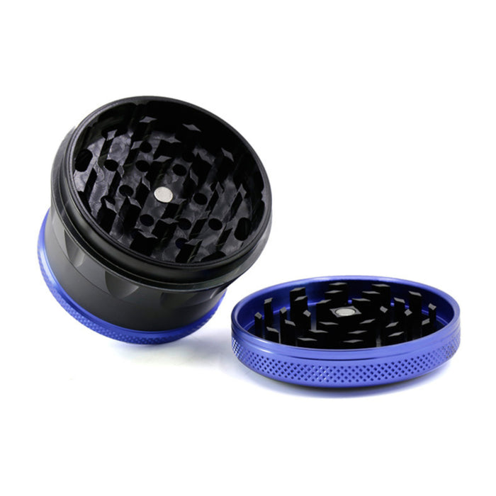 Aluminum Alloy 69MM 4 Piece Convex Cover Side Concave Chamfering Herb Grinder-Blue-Black