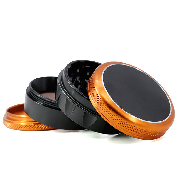 Aluminum Alloy 69MM 4 Piece Convex Cover Side Concave Chamfering Herb Grinder-Orange-Black