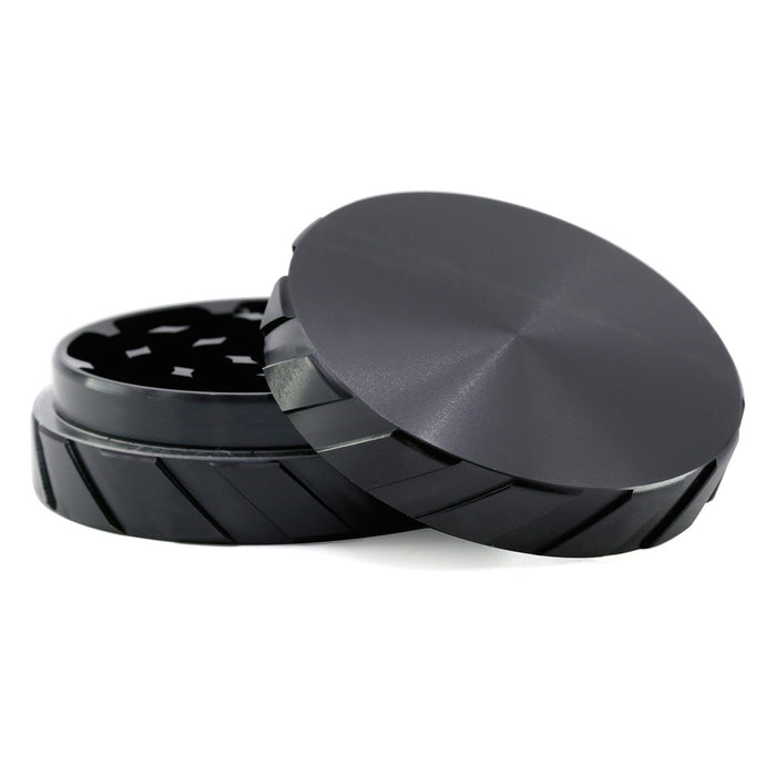 Aluminum Alloy CNC 55MM 2-Layer Tire Print Shape Knurling Herb Grinder-Black