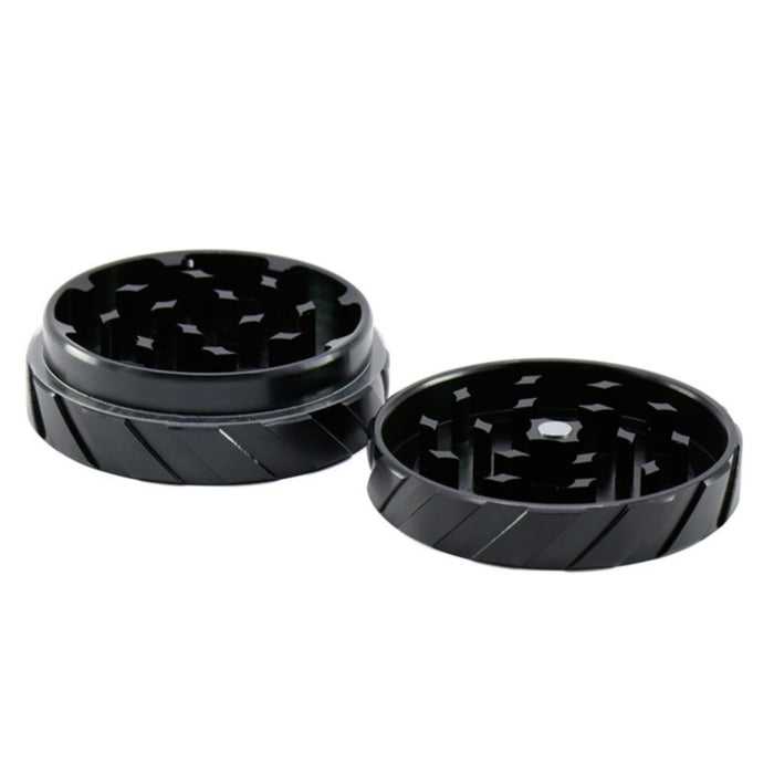 Aluminum Alloy CNC 55MM 2-Layer Tire Print Shape Knurling Herb Grinder-Black